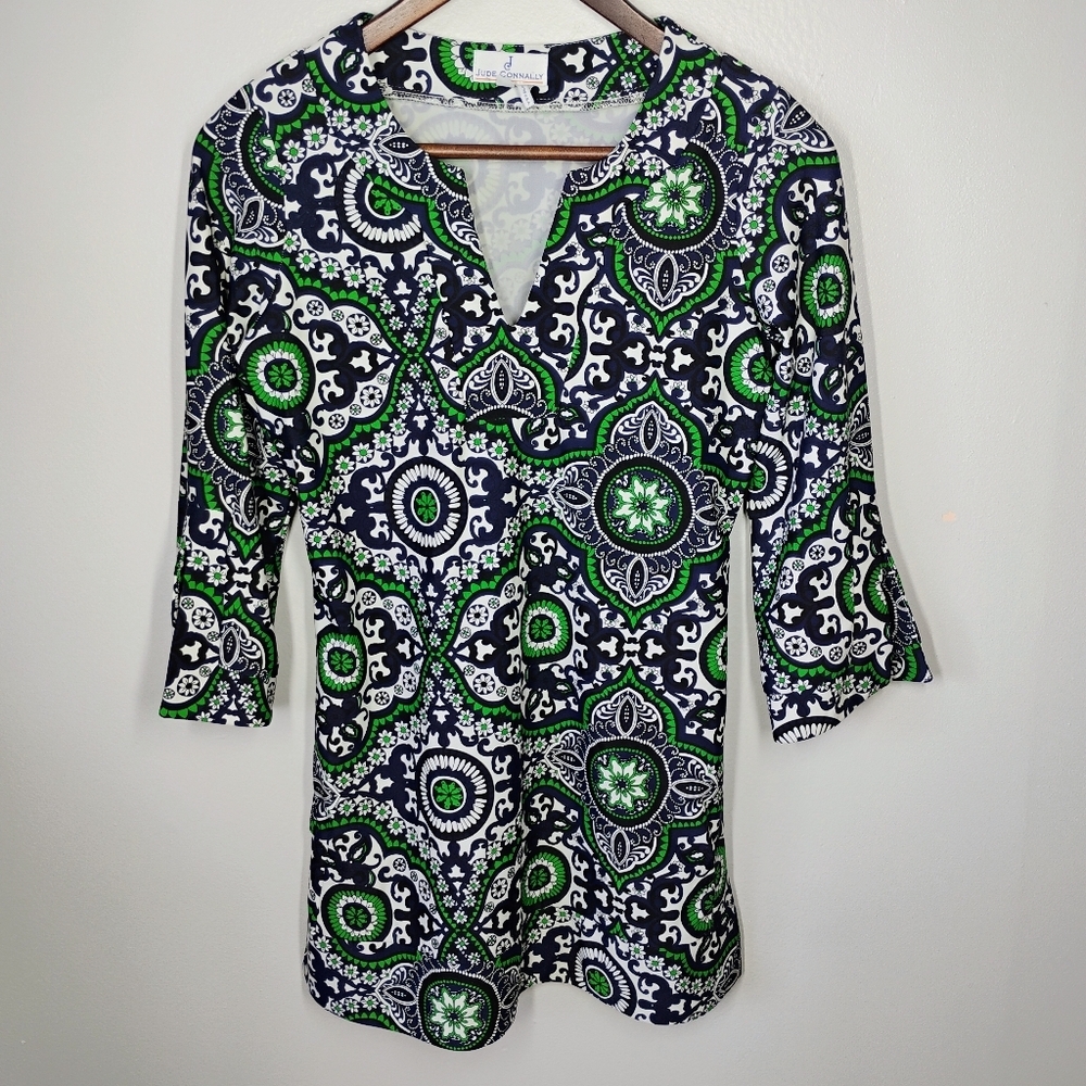 Jude Connally Tunic Top Jude Cloth Womens XS Navy Blue Green Paisley Classic